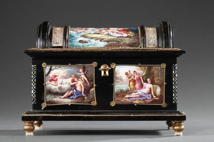 enamel chest with mythological scenes 19th century 3