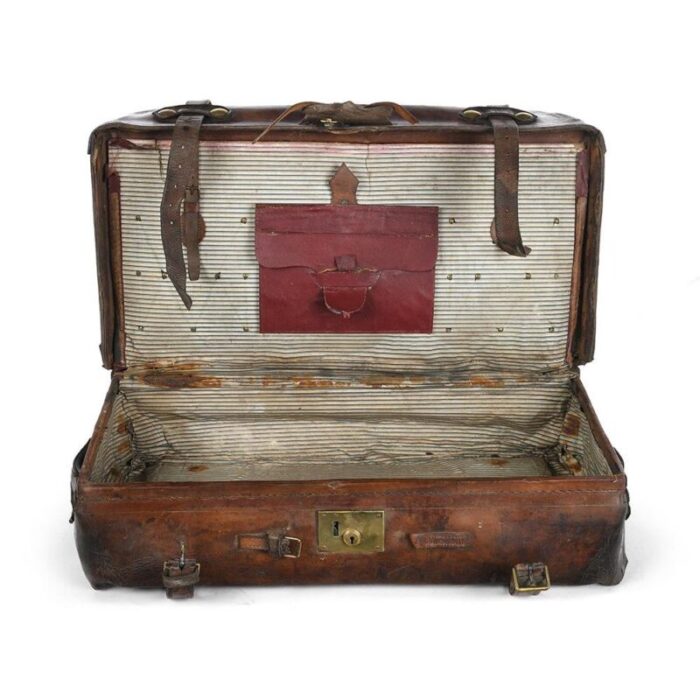 english leather suitcase with interior pocket 1880s 2