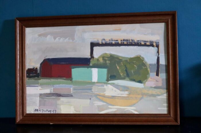 eric julius structures in the distant scenery 1957 oil on canvas framed 3177