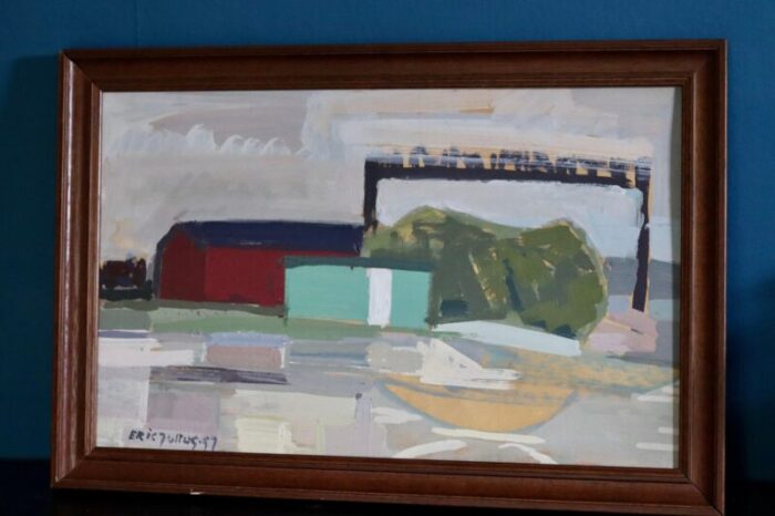 eric julius structures in the distant scenery 1957 oil on canvas framed 4096