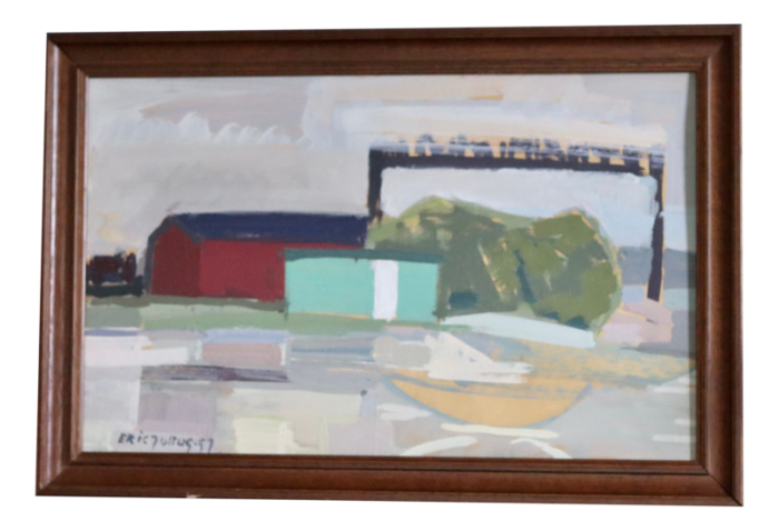 eric julius structures in the distant scenery 1957 oil on canvas framed 6605