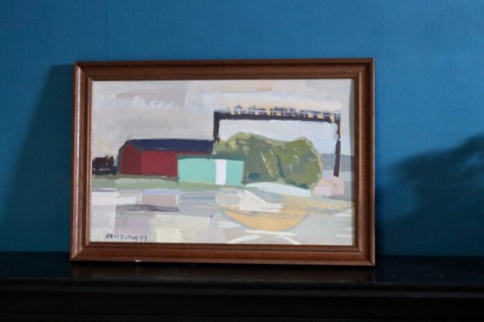 eric julius structures in the distant scenery 1957 oil on canvas framed 8210