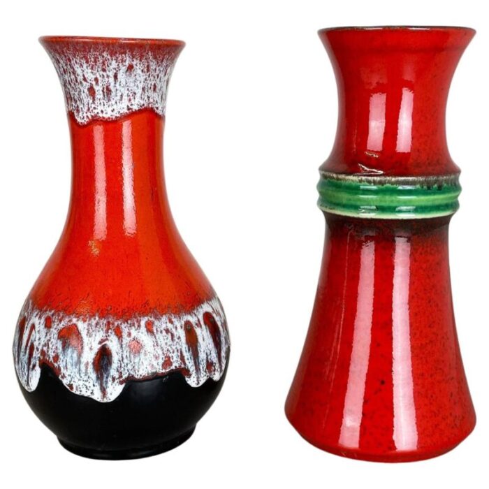 fat lava op art pottery vase from jasba ceramics germany set of 2 1