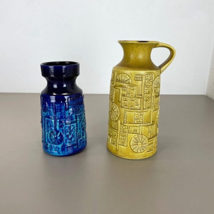 fat lava op art pottery vases by bay ceramics germany 1970s set of 2 2