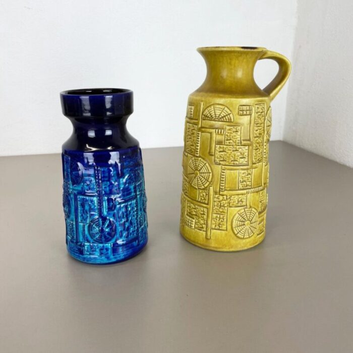 fat lava op art pottery vases by bay ceramics germany 1970s set of 2 3