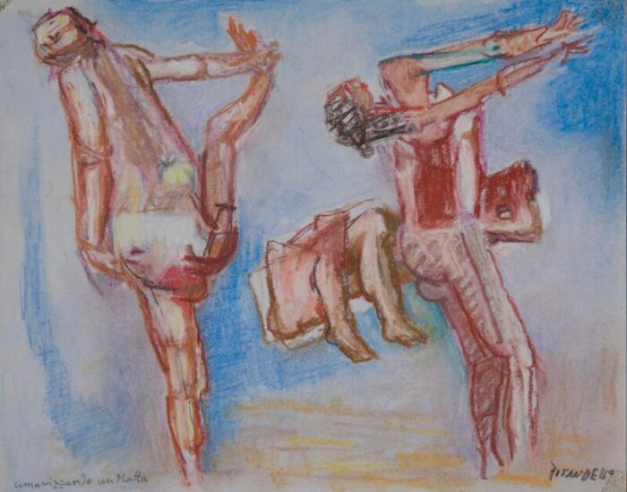 fausto pirandello compositions 1960s pastel drawings set of 2 0765