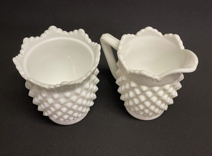 fenton milk glass hobnail cream and sugar set 2782