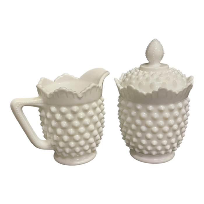 fenton milk glass hobnail cream and sugar set 6599