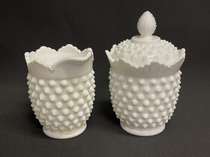 fenton milk glass hobnail cream and sugar set 8850