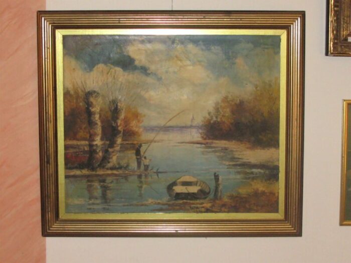 fisherman oil painting on canvas 1993 signed framed 3983