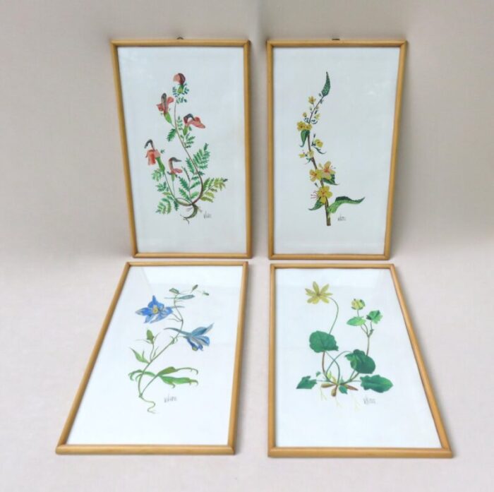 flowers watercolor by w kratz 1950s set of 4 1