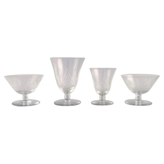 french clear mouth blown crystal glasses 1930s set of 4 1