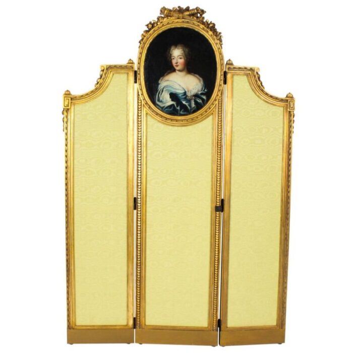 french giltwood dressing screen with oil painting portrait 19th century 1