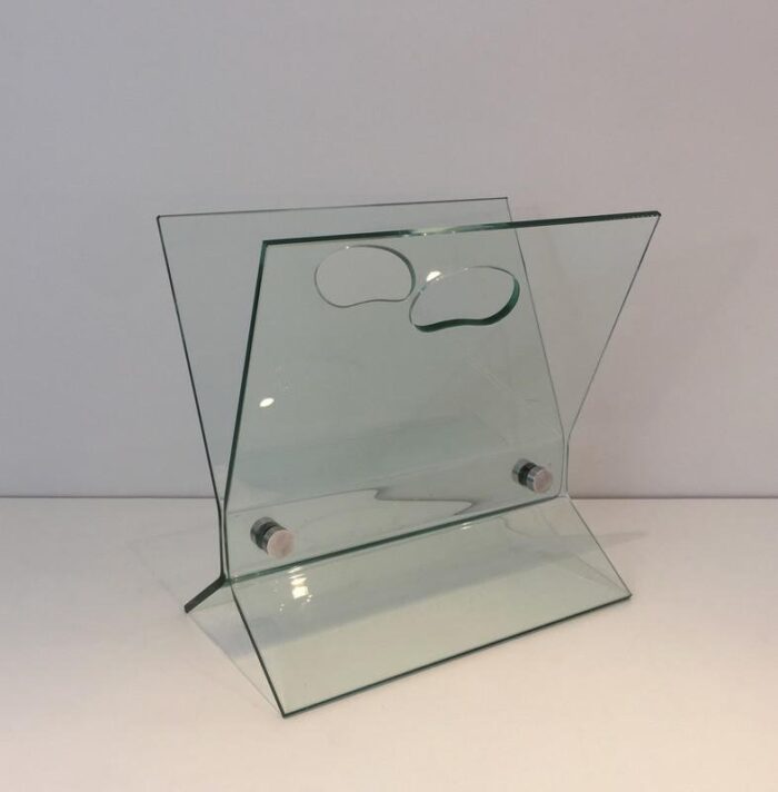 french glass brushed steel magazine rack in the style of francois arnal 1970s 1