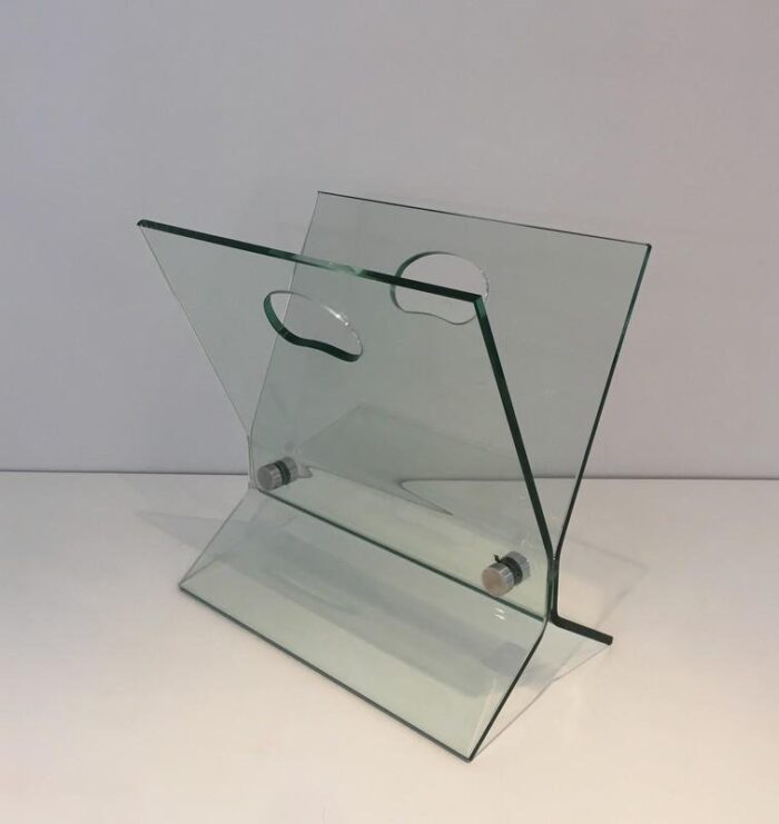 french glass brushed steel magazine rack in the style of francois arnal 1970s 3