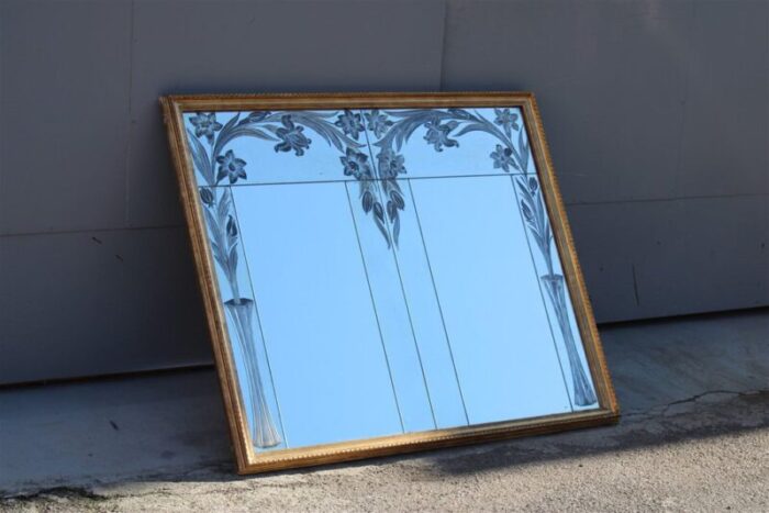 french gold lacquered mirror with plants and flowers engraved 12