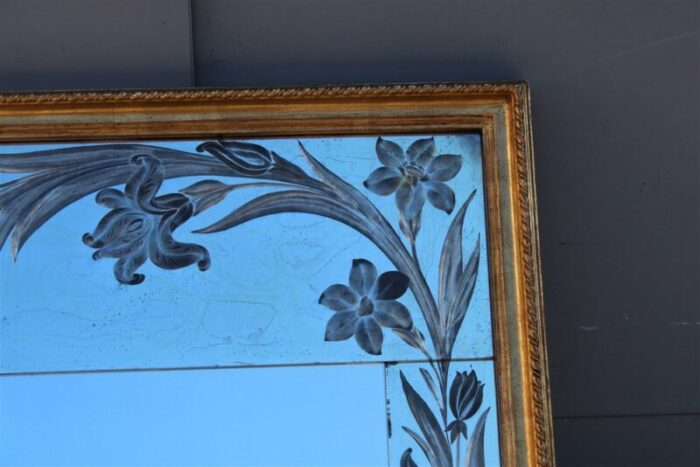 french gold lacquered mirror with plants and flowers engraved 15