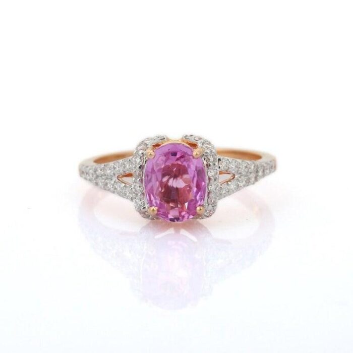 genuine pink sapphire and diamond ring in 18k rose gold size 7 0379