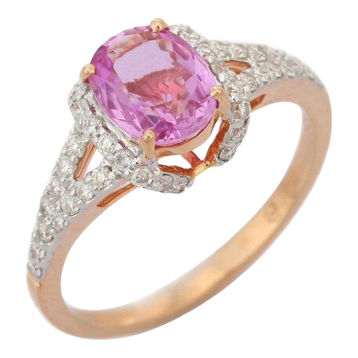 genuine pink sapphire and diamond ring in 18k rose gold size 7 4829