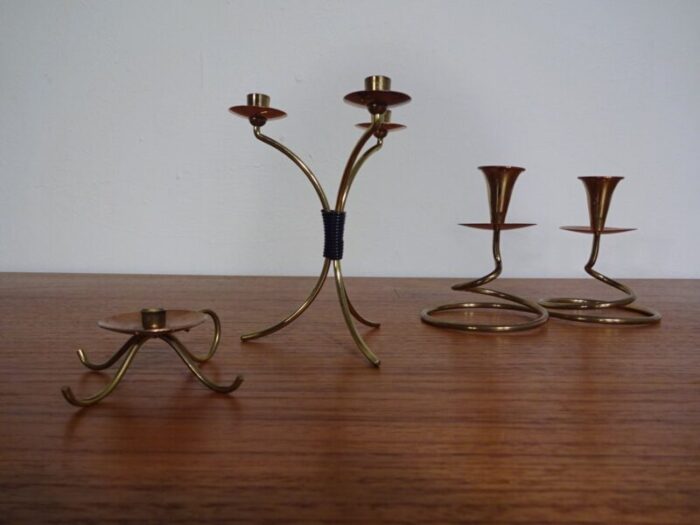 german filigree brass and copper candleholders 1960s set of 3 1