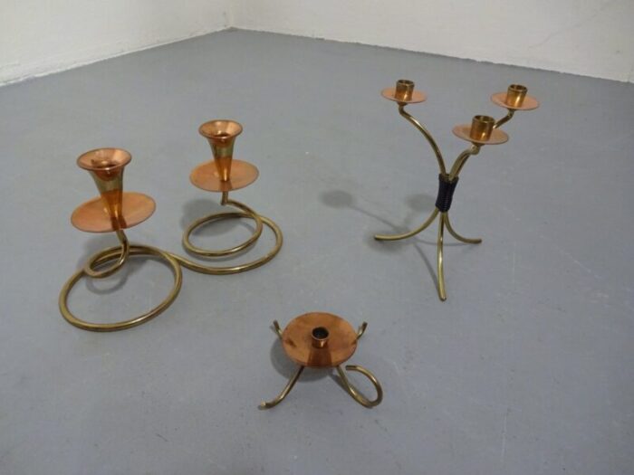 german filigree brass and copper candleholders 1960s set of 3 14