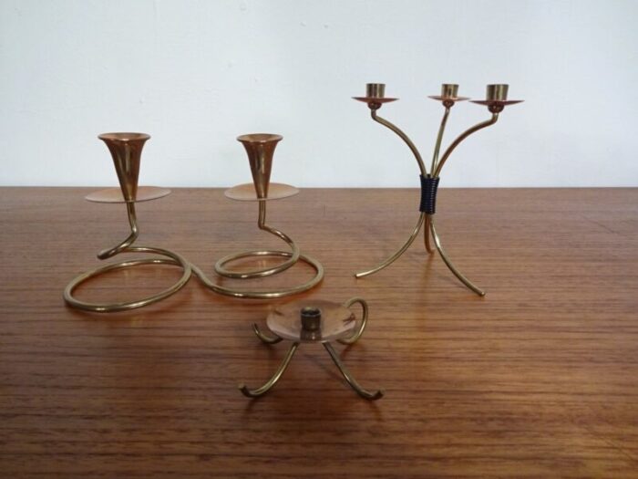 german filigree brass and copper candleholders 1960s set of 3 4