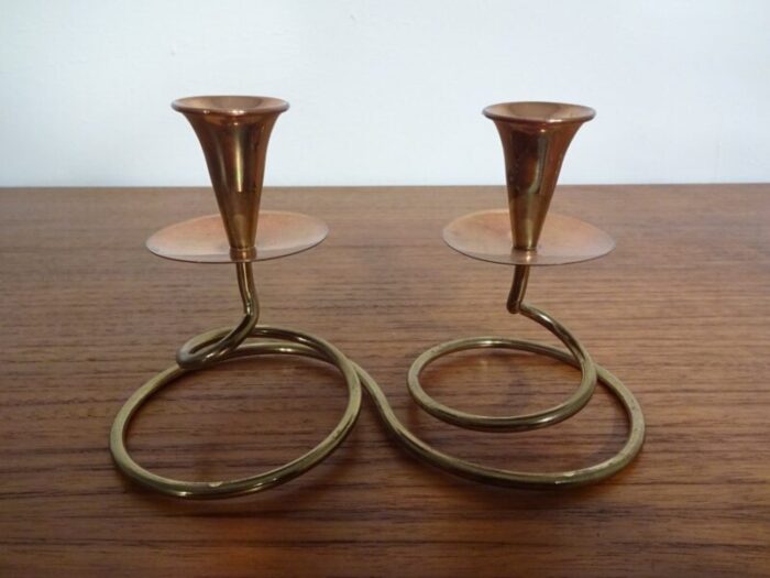 german filigree brass and copper candleholders 1960s set of 3 5