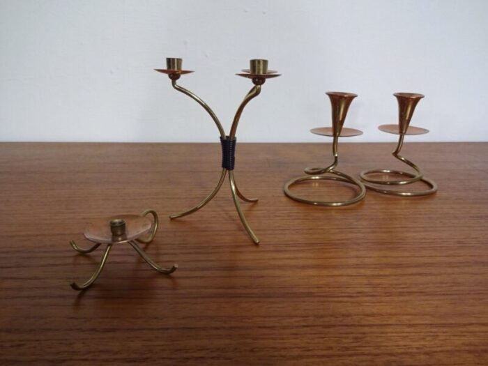 german filigree brass and copper candleholders 1960s set of 3 7