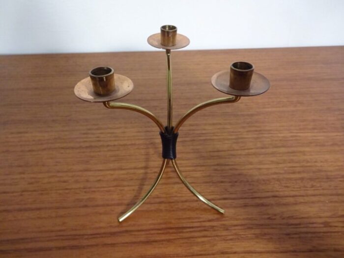 german filigree brass and copper candleholders 1960s set of 3 9