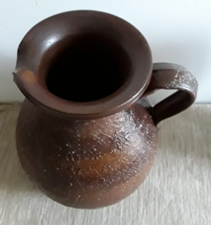 german handmade ceramic jug vase with handle in different shades of brown 1970s 2