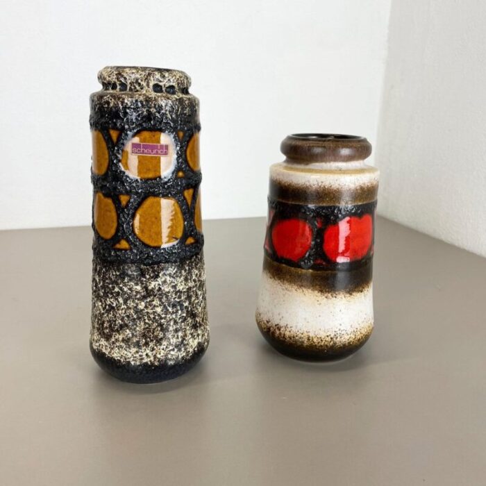 german pottery fat lava vases from scheurich 1970s set of 2 2