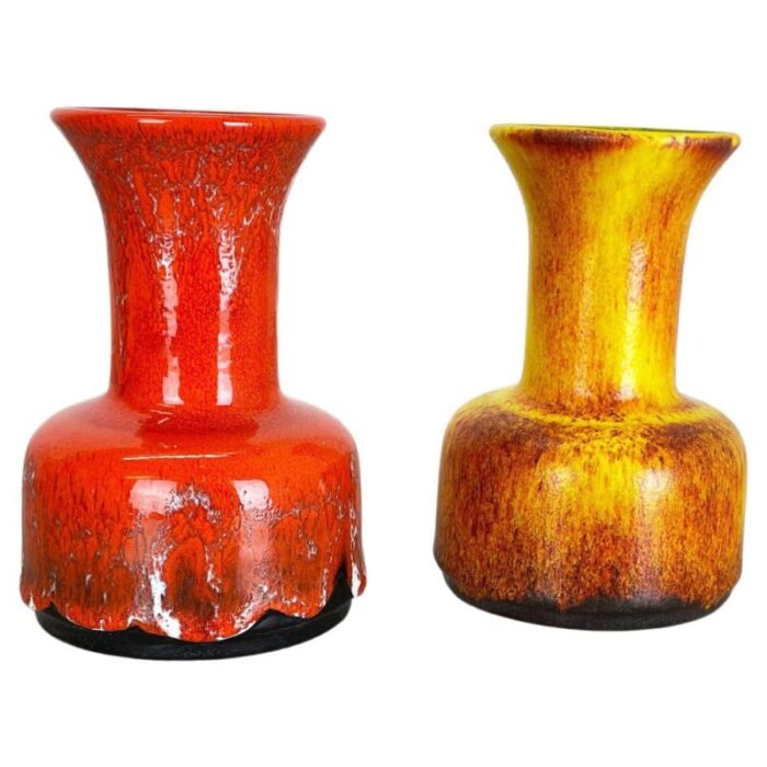 german yellow red fat lava pottery vases from jasba 1970s set of 2 1