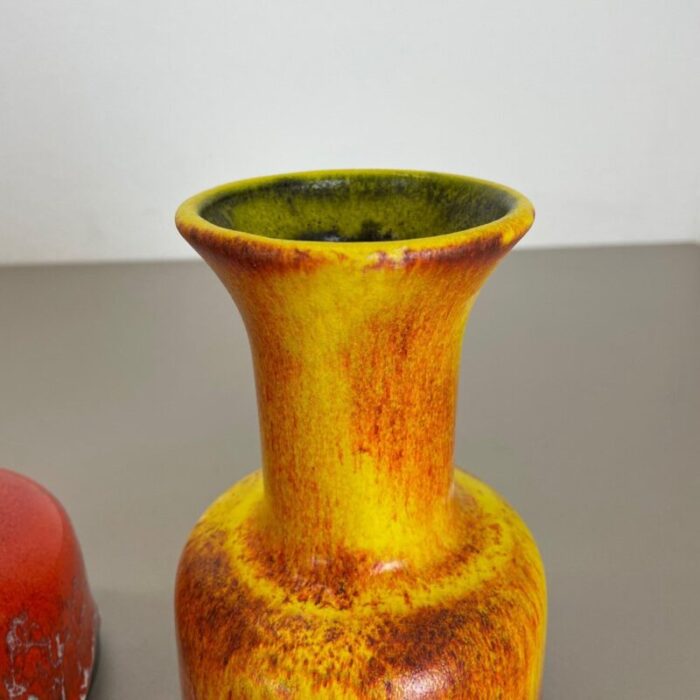 german yellow red fat lava pottery vases from jasba 1970s set of 2 10