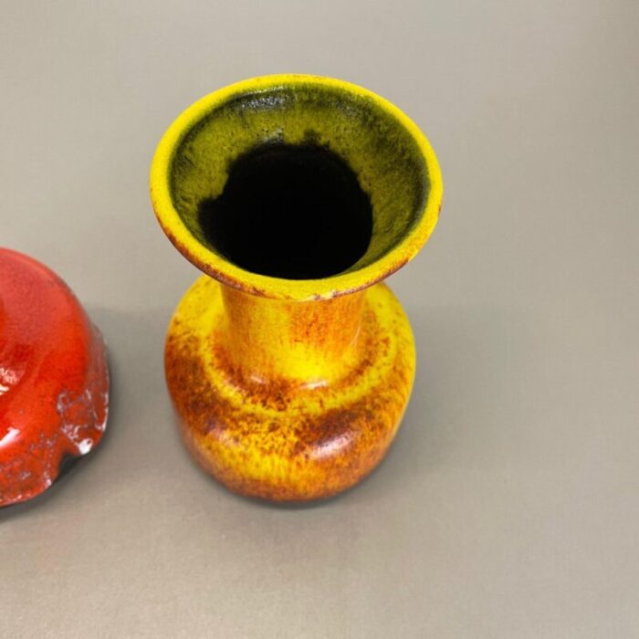 german yellow red fat lava pottery vases from jasba 1970s set of 2 11