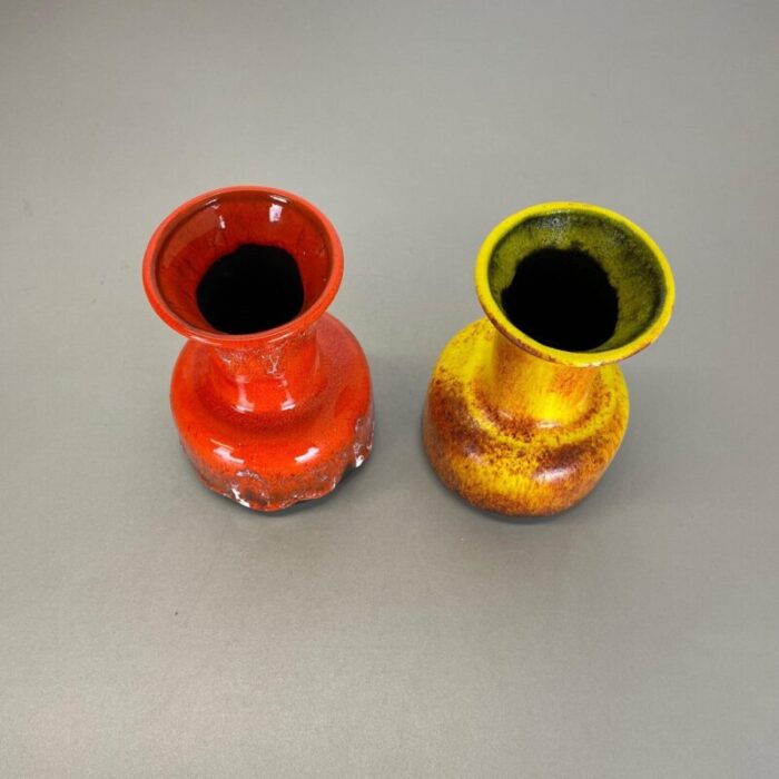 german yellow red fat lava pottery vases from jasba 1970s set of 2 12