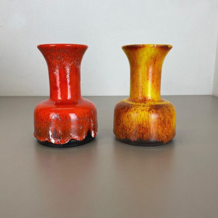 german yellow red fat lava pottery vases from jasba 1970s set of 2 13