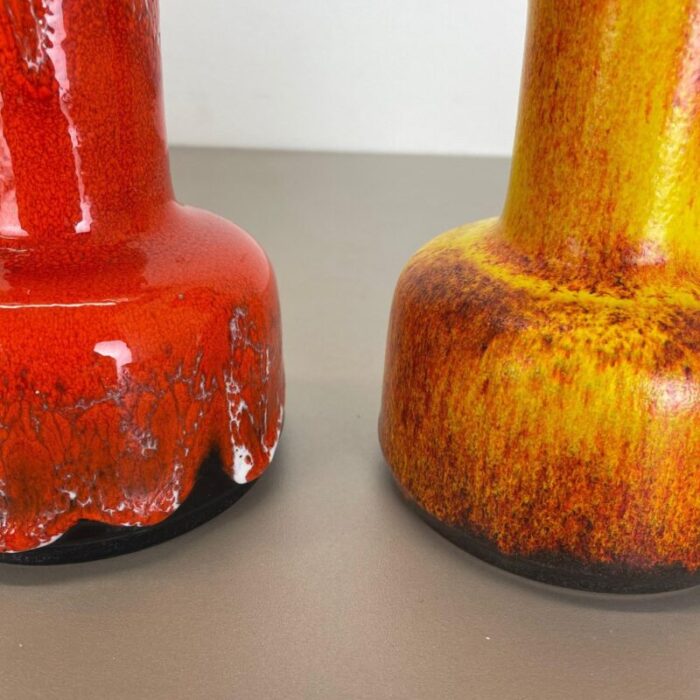 german yellow red fat lava pottery vases from jasba 1970s set of 2 14