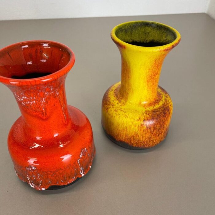 german yellow red fat lava pottery vases from jasba 1970s set of 2 15