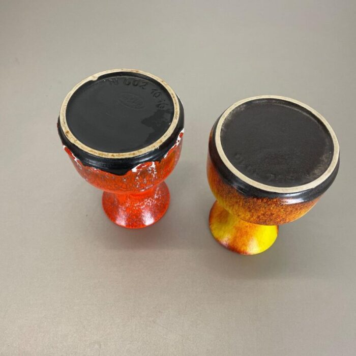 german yellow red fat lava pottery vases from jasba 1970s set of 2 16