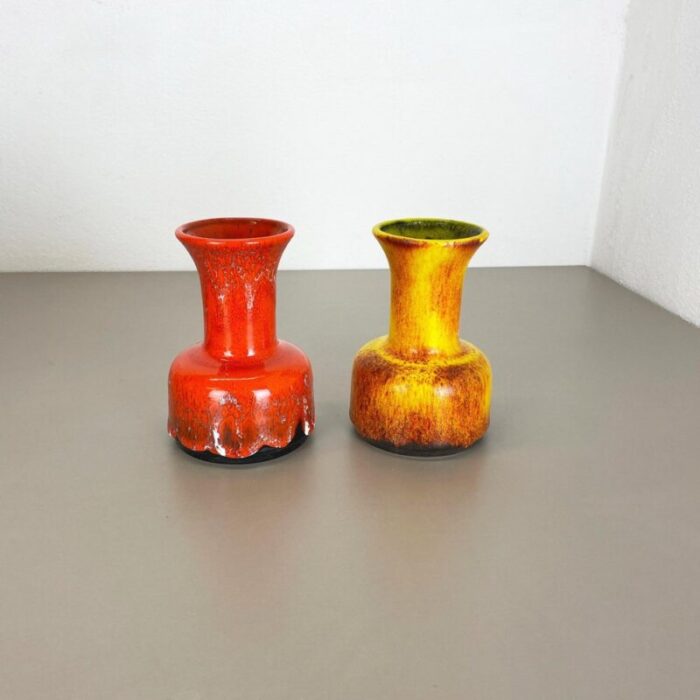 german yellow red fat lava pottery vases from jasba 1970s set of 2 2