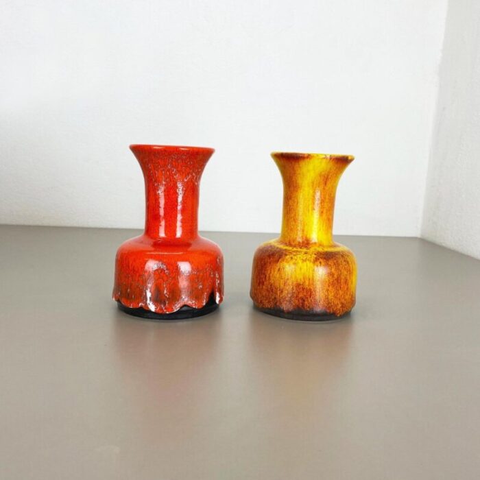 german yellow red fat lava pottery vases from jasba 1970s set of 2 3