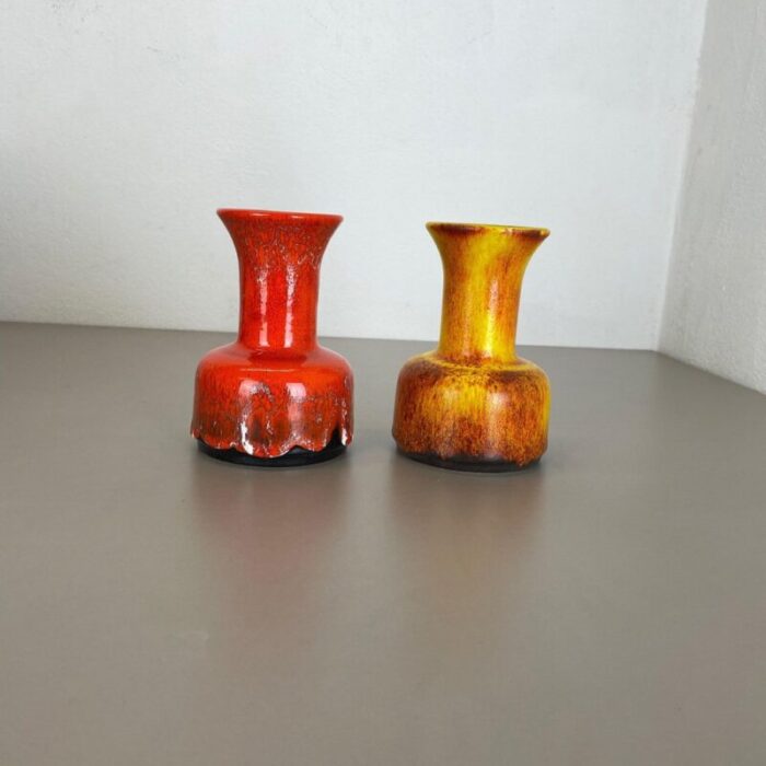 german yellow red fat lava pottery vases from jasba 1970s set of 2 4