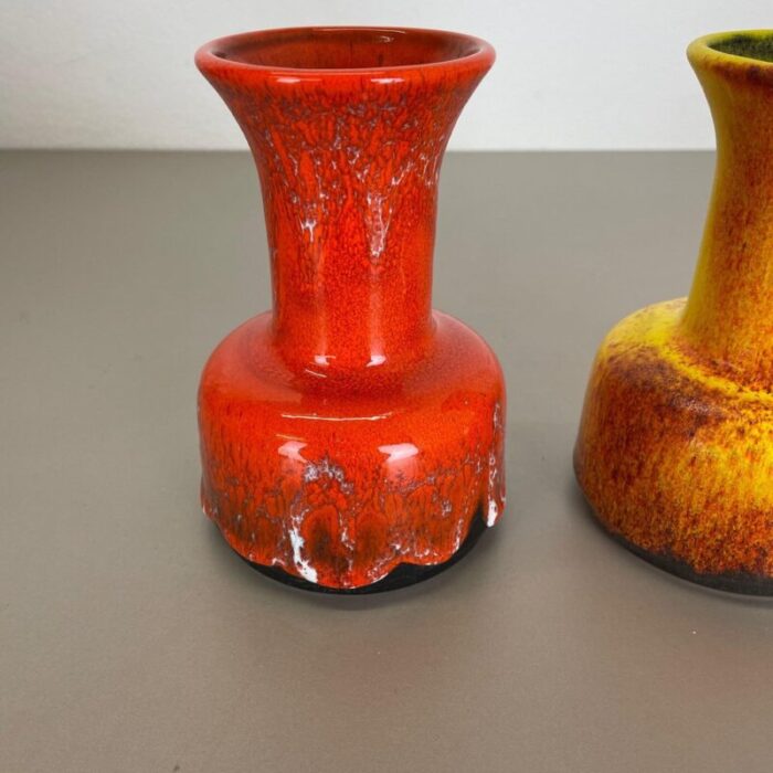 german yellow red fat lava pottery vases from jasba 1970s set of 2 5