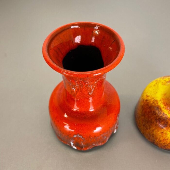 german yellow red fat lava pottery vases from jasba 1970s set of 2 6