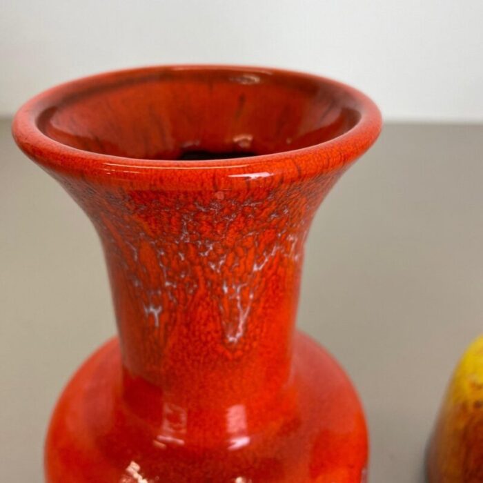 german yellow red fat lava pottery vases from jasba 1970s set of 2 7