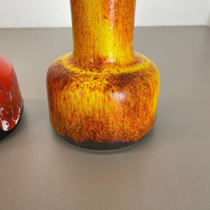 german yellow red fat lava pottery vases from jasba 1970s set of 2 9