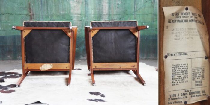 giacomo buzzitta mid century modern walnut lounge chairs by stow davis a pair 8348