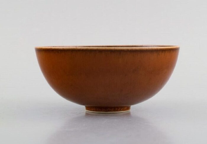 glazed stoneware bowl in brown shades from saxbo mid 20th century 2