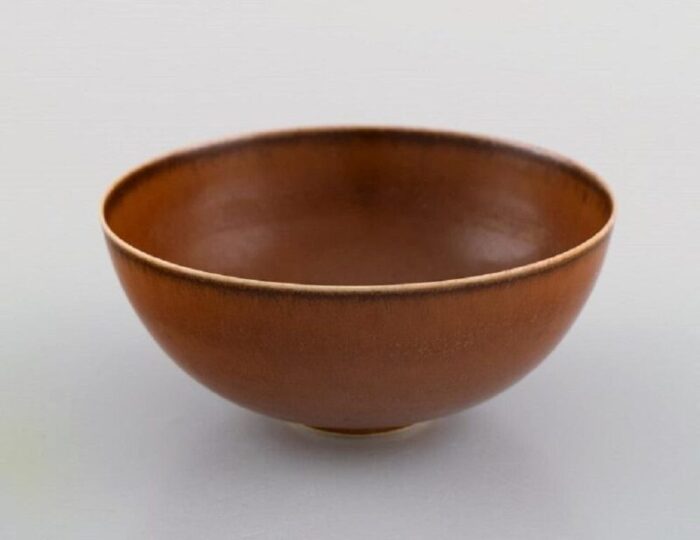 glazed stoneware bowl in brown shades from saxbo mid 20th century 3