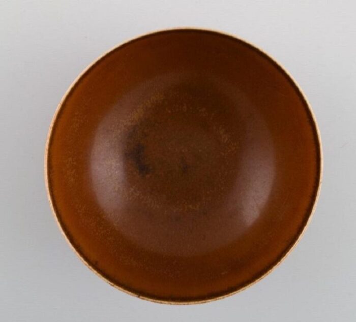 glazed stoneware bowl in brown shades from saxbo mid 20th century 4